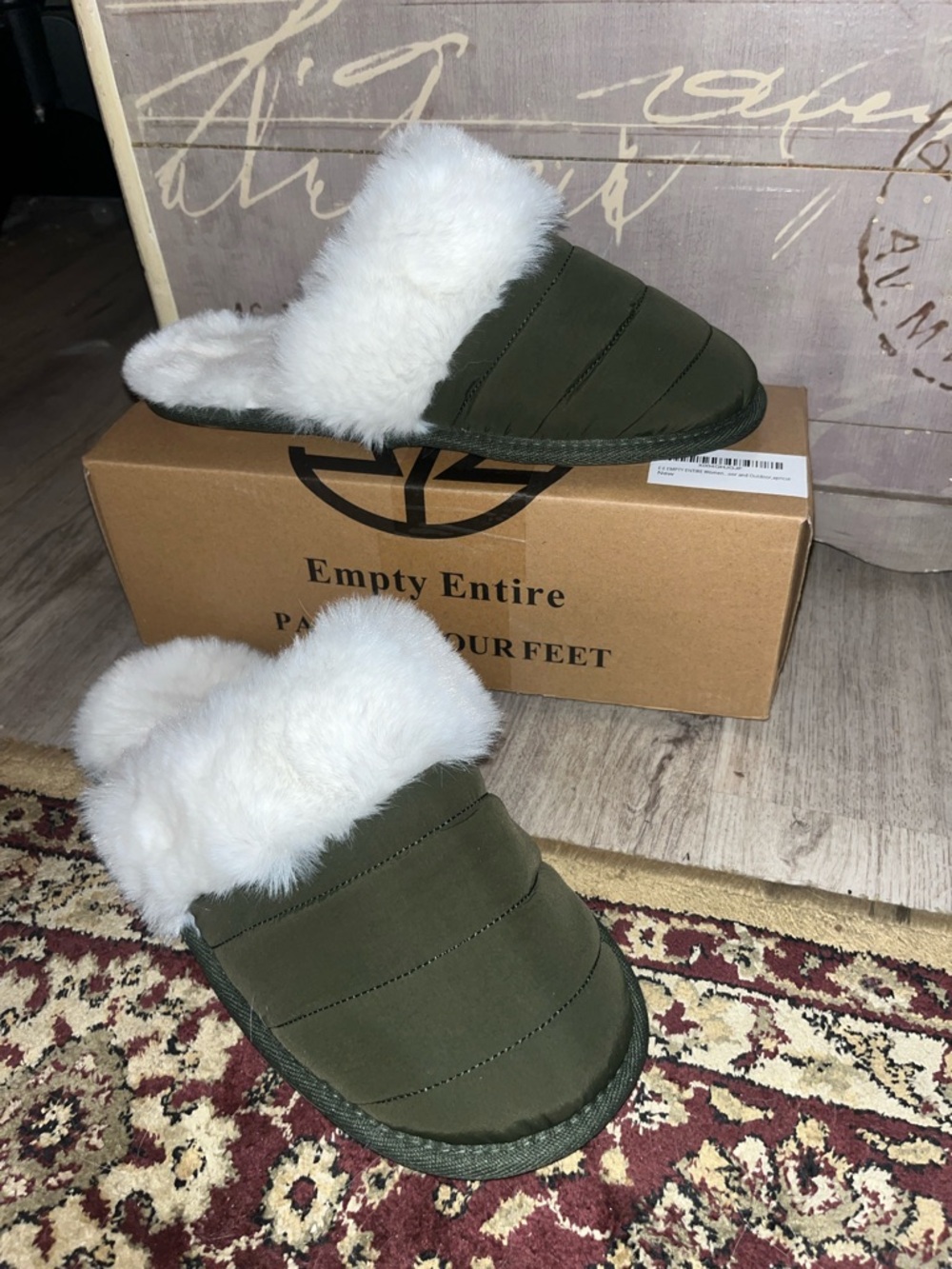 Women's Olive Green Faux Fur Lined Slippers